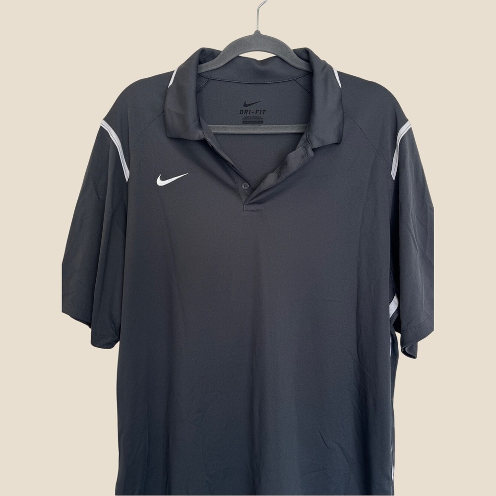 Nike Mens XL Dri Fit Polo Shirt Short Sleeves Dark Gary White Stripe